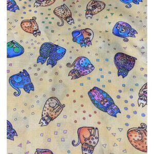 Colorful Cat Print Fabric 40" x 11" Cotton Quilting Sewing Material